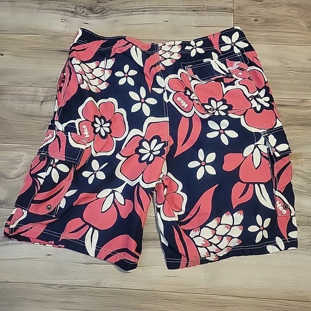 Hollister Men's Board Short Swim Trunks Pink Blue Floral‎ Cargo Shorts Medium